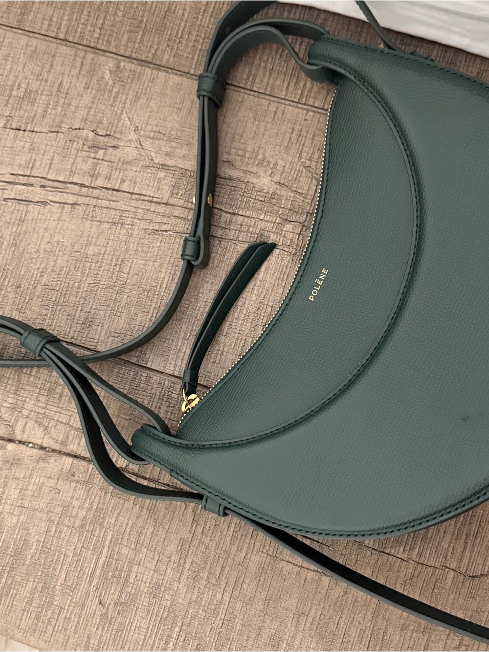 Polene Crescent Shoulder Bag in Forest Green